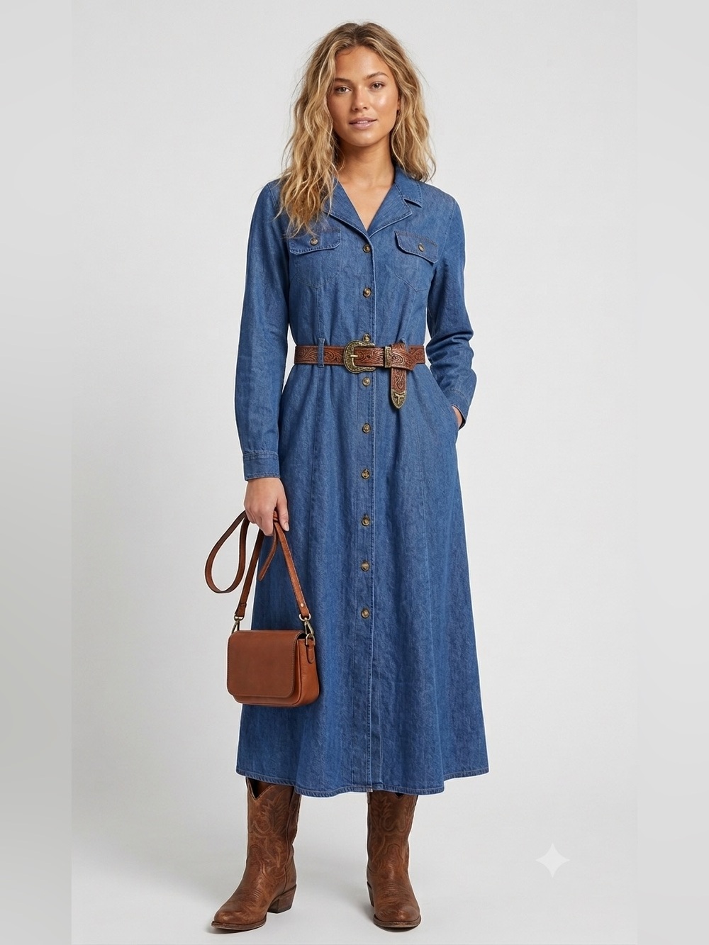 Vintage Blue Denim Button-Front Maxi Dress size 14 L/XL Reg $120